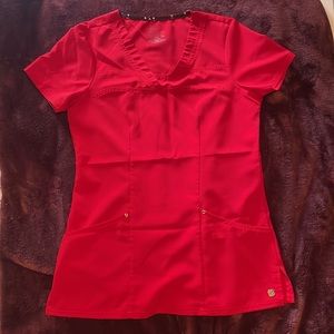 Red heart soul scrub top.